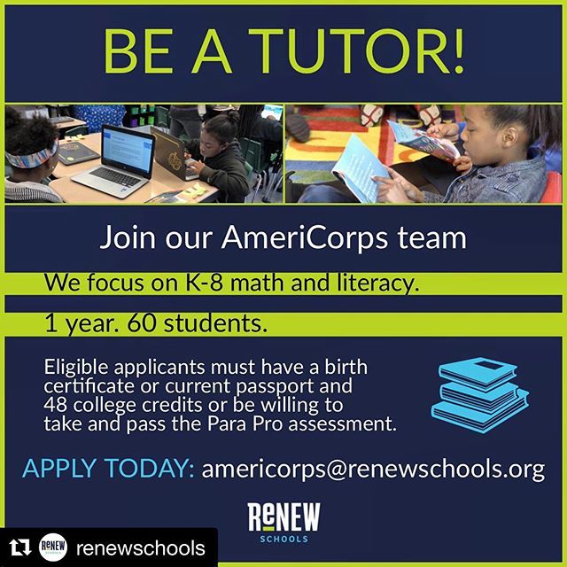 ReNEW is seeking tutors to join our AmeriCorps team.
APPLY TODAY: americorps@renewschools.org #renewschools #americorps #nola #nolaed