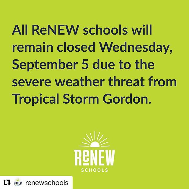 #Repost @renewschools ・・・
Due to the severe weather threat from Tropical Storm Gordon, the Orleans Parish School Board (OPSB) announced all parish schools will remain closed Wednesday, Sept 5.
We will keep families updated on future operational plans. #renewschools #opsb #nolaed #nola
