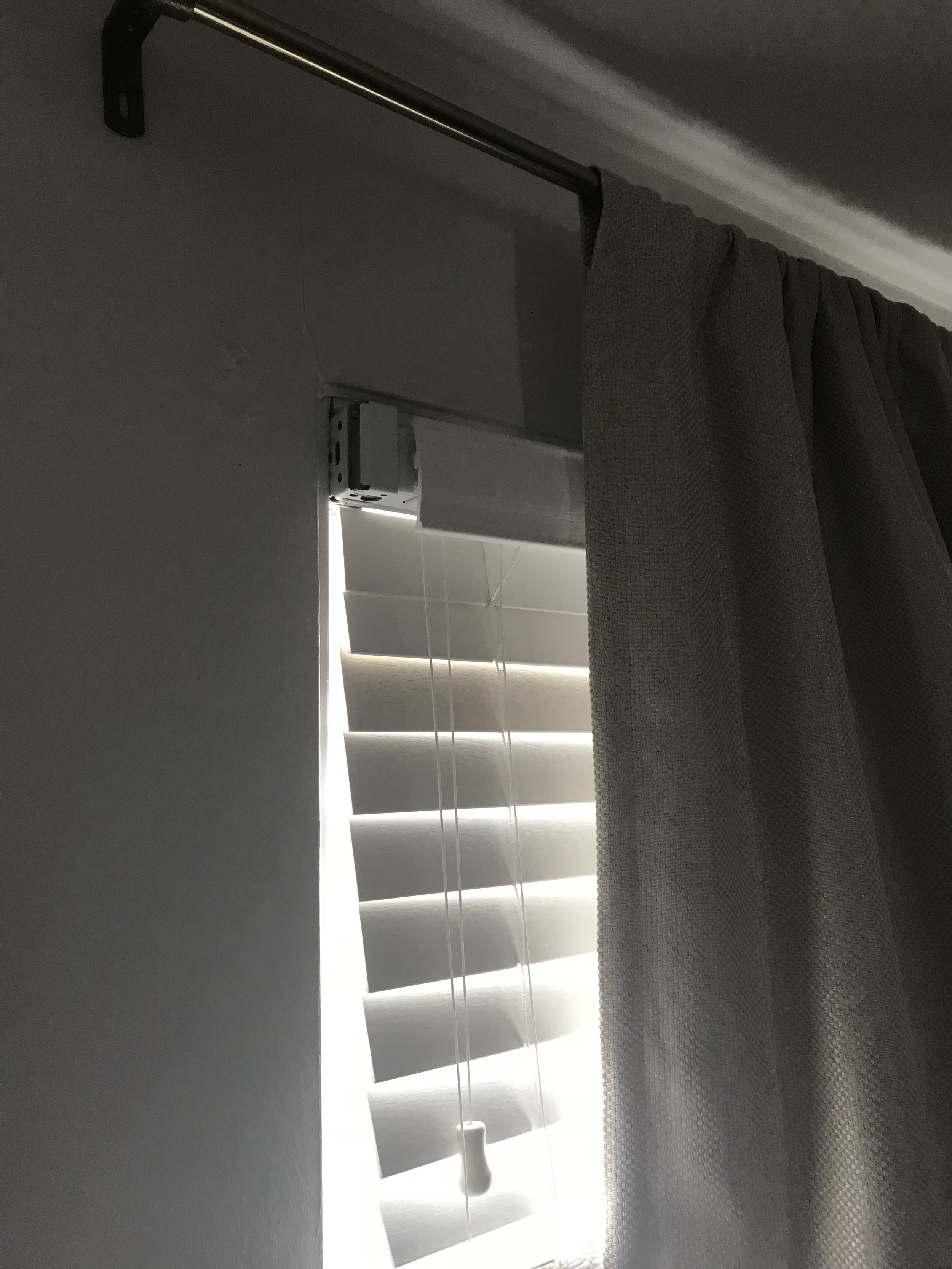 Closed blinds and blackout curtains