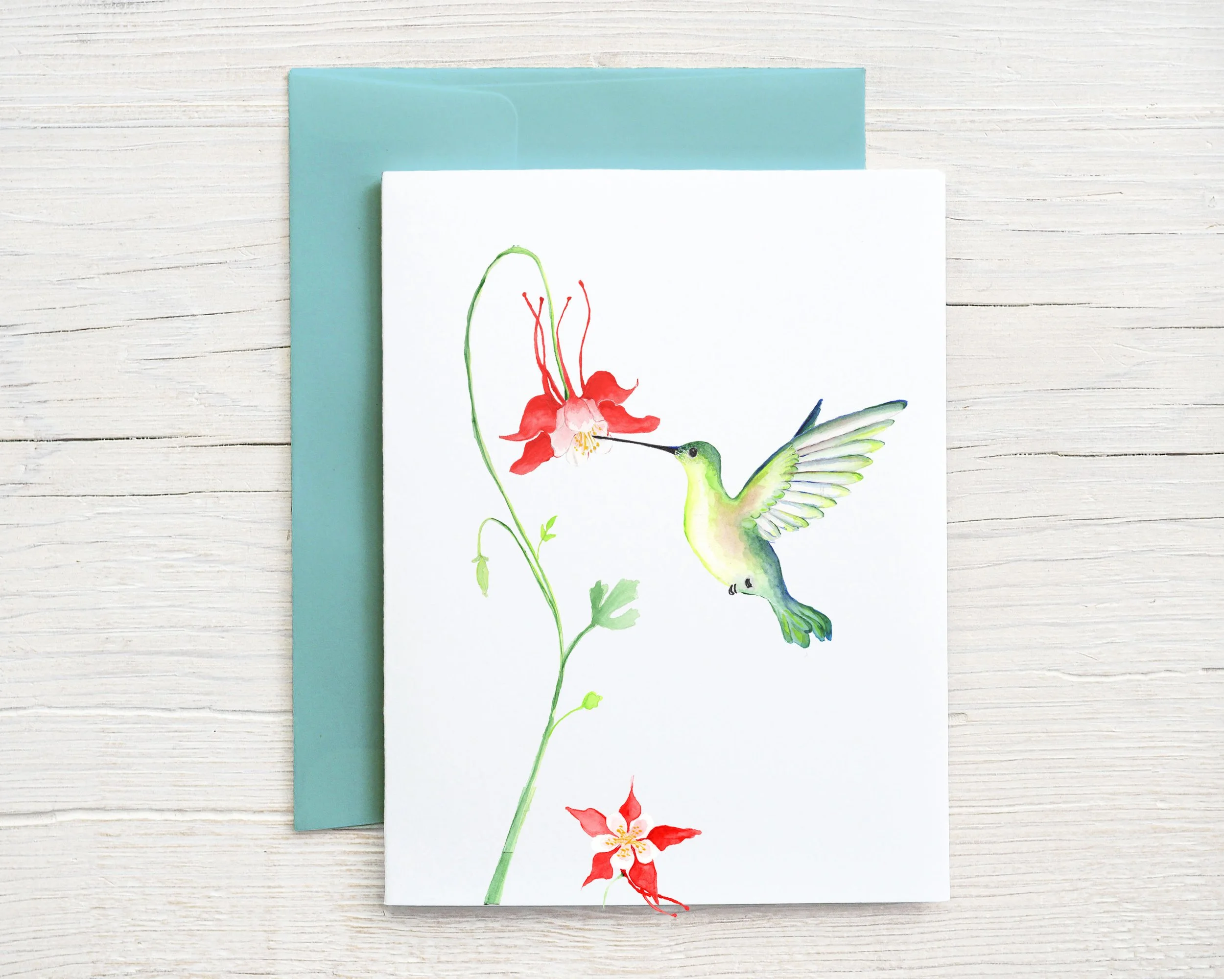 Hummingbird with Columbine Flower – Eco-Friendly Greeting Card