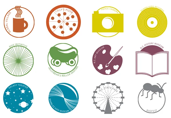 These are designs for stamps that users would "collect" in their printed Urban Passport or in the online and iPhone versions. The icons were my own designs based on real Raleigh locations and annual events.&nbsp; 