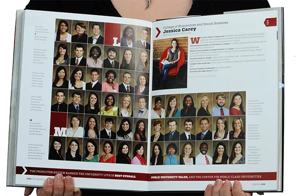  In order to keep the portrait pages interesting, I had the staff profile a senior student from each college. The ticker line at the bottom gave statistics about the University's rankings during the school year.&nbsp; 