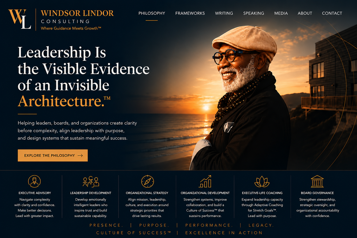 Executive portrait of Windsor Lindor representing clarity, wisdom, emotional intelligence, leadership philosophy, and systems-aligned organizational stewardship.