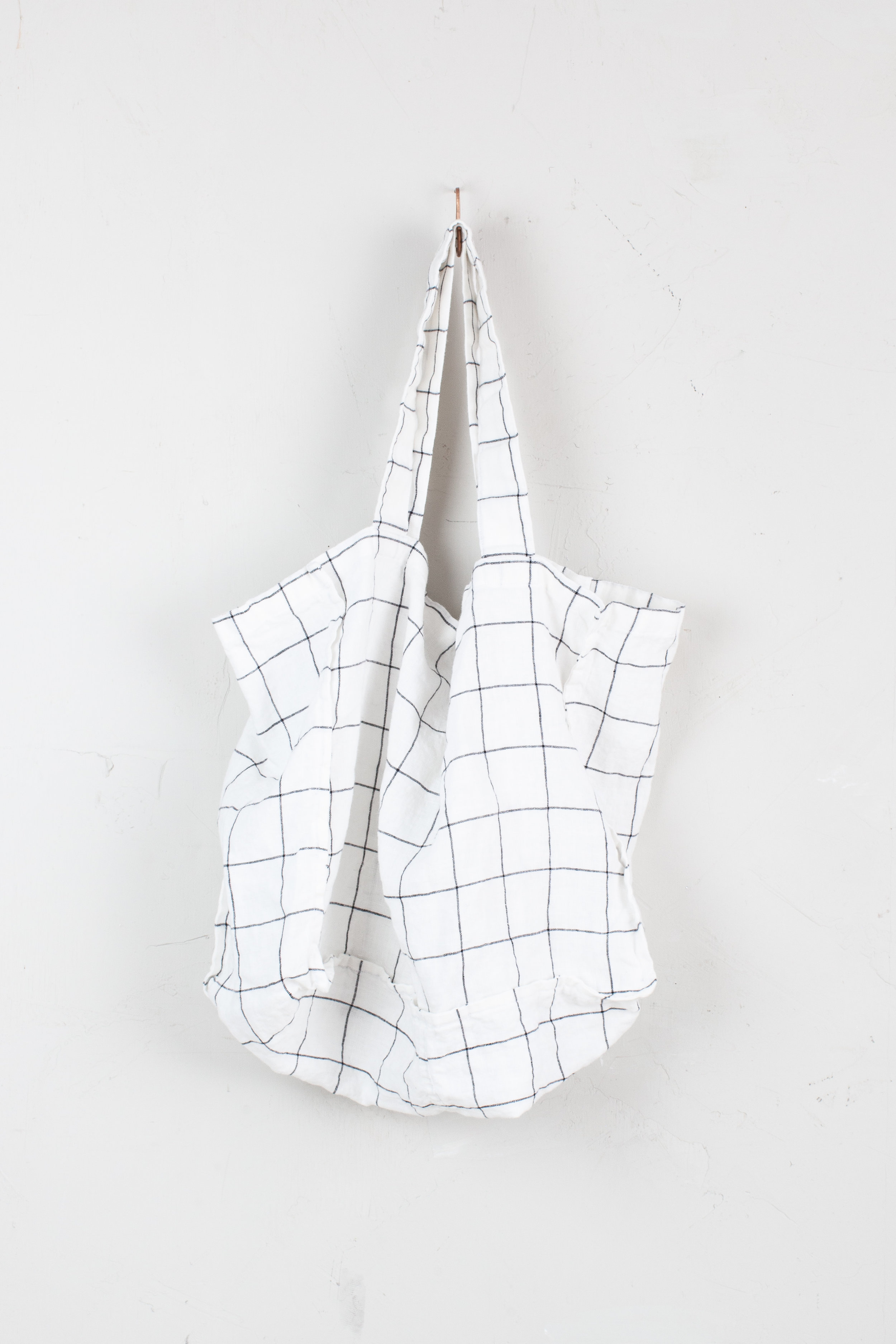 Large Linen Tote Bag - Large Checks