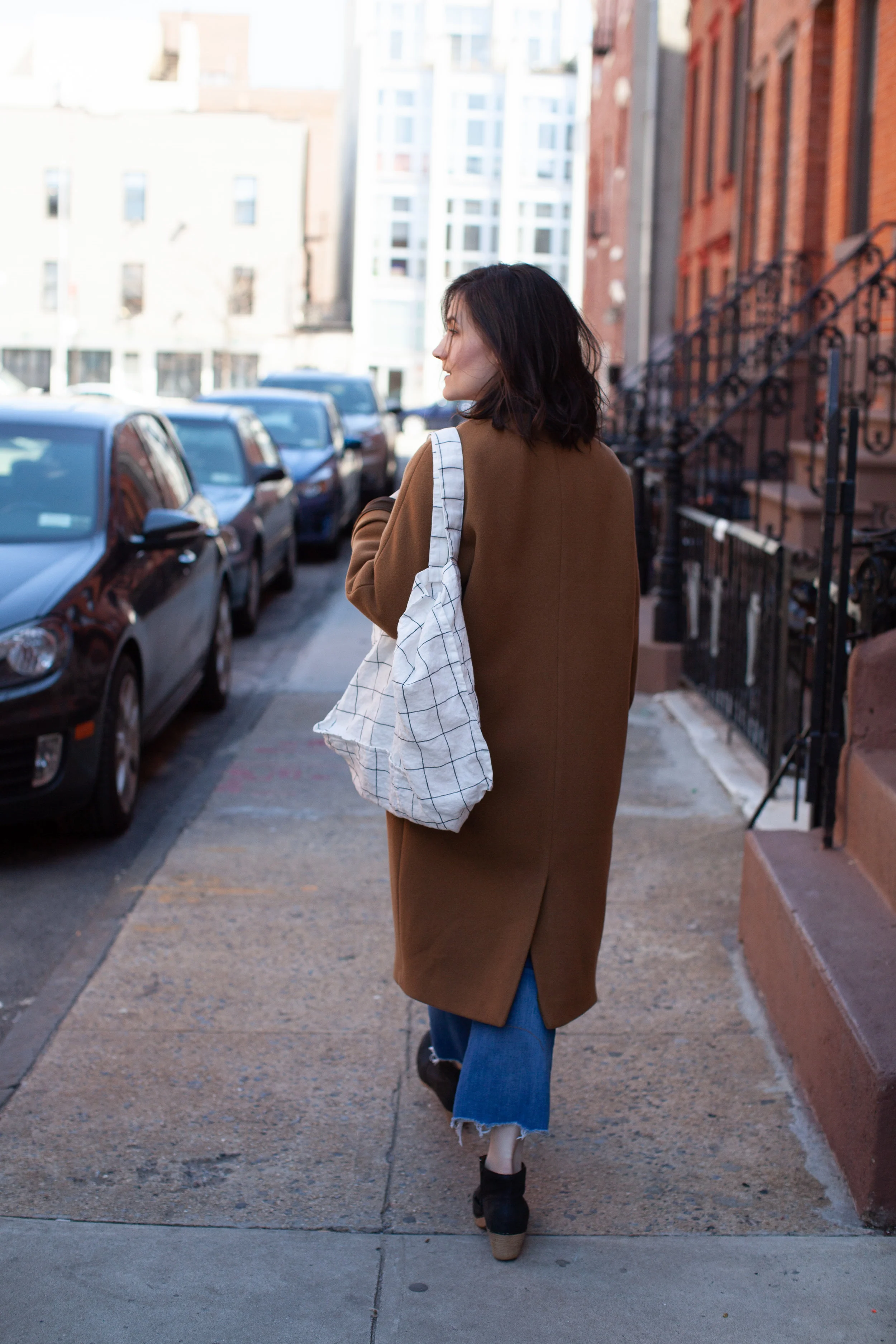 Large Linen Tote Bag - Large Checks