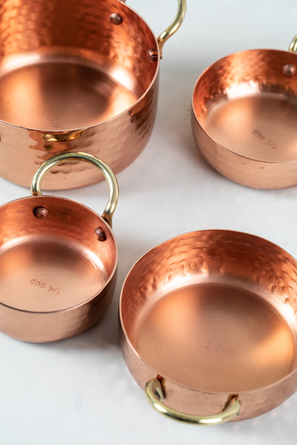 Handcrafted Hammered Copper 5-Piece Measuring Cup Set with Hand Engraved  Measurements - Brown Patina