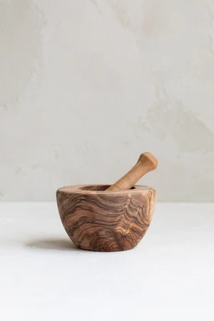 Olive Wood Large Mortar & Pestle | Wooden Large Round Mortan and Pestle —  Hoppe Shoppe