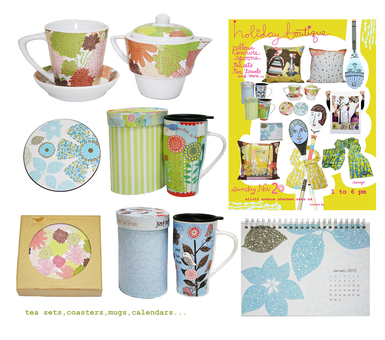  A selection of products using my designs. Tea sets and mugs are available here 