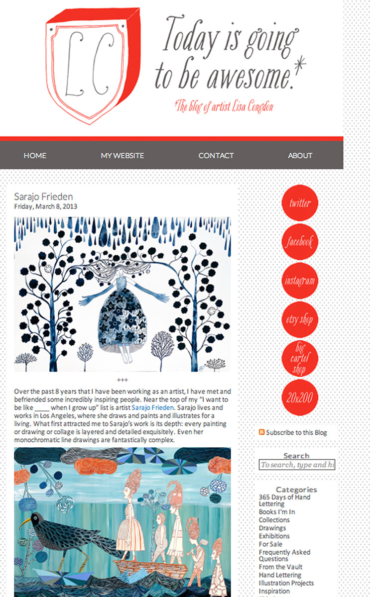 Many thanks to Lisa Congden for featuring my work on her blog .
