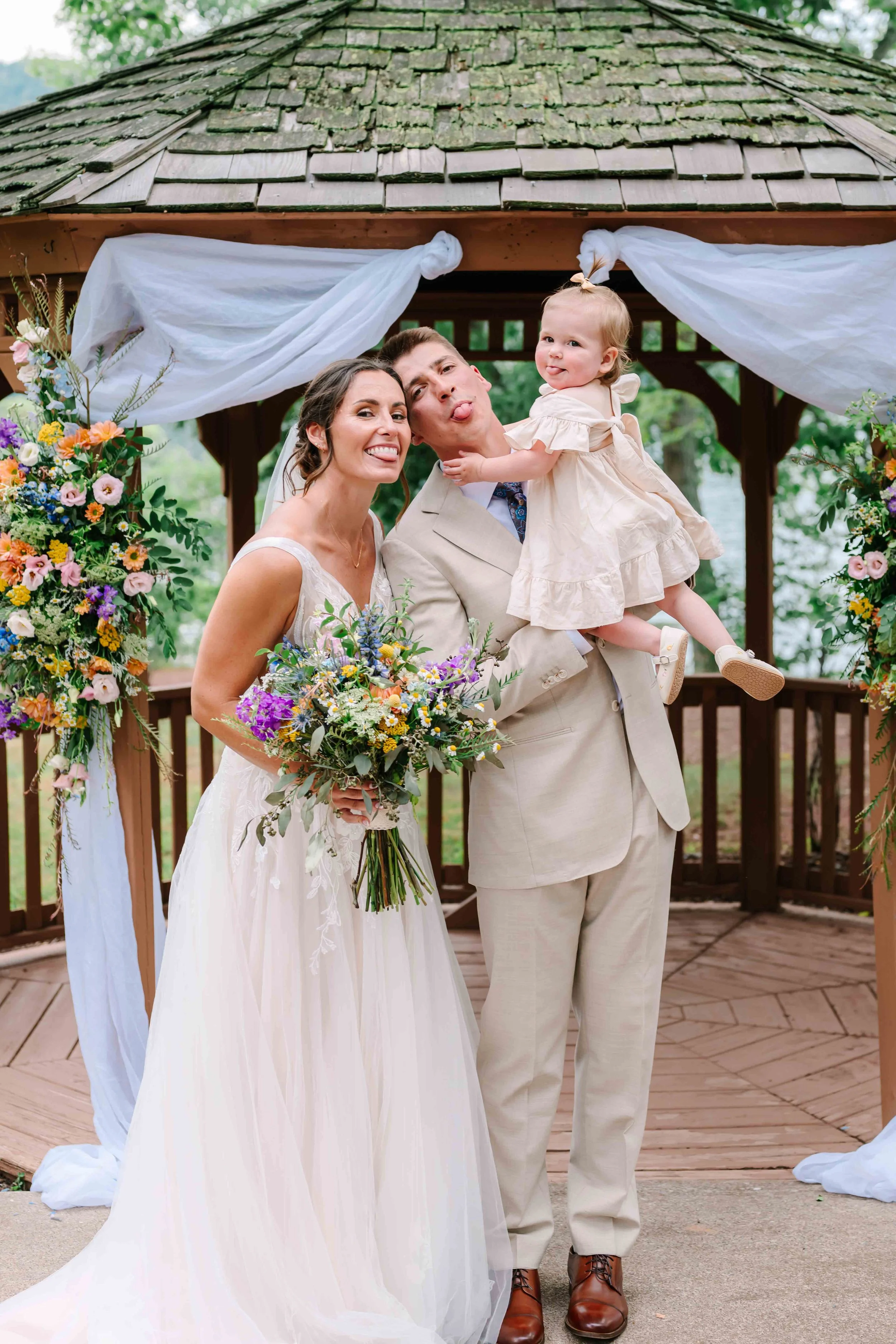 Lakeside wedding with mountain backdrop