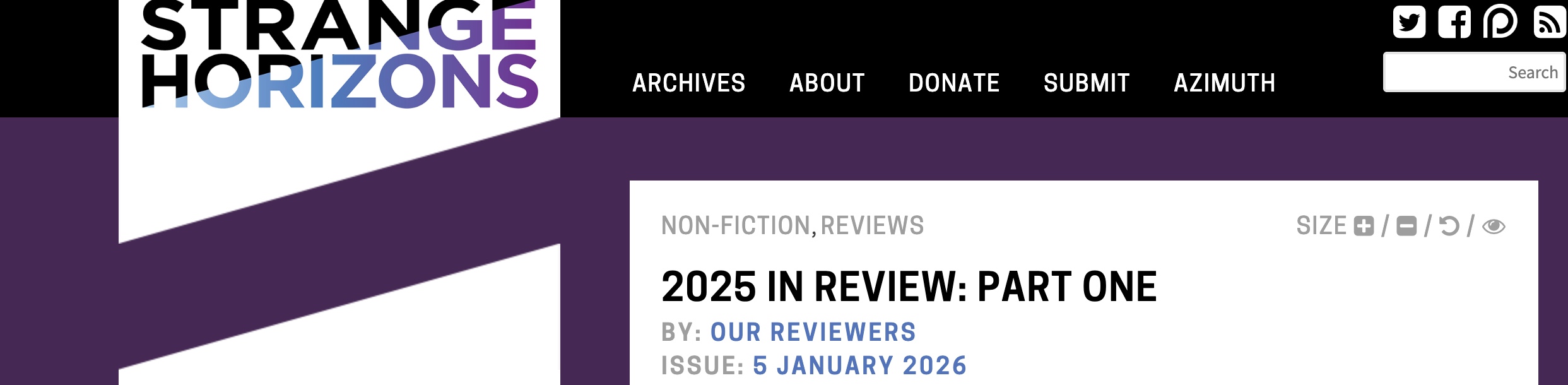 Death and Other Speculative Fictions on Strange Horizons 2025 in Review