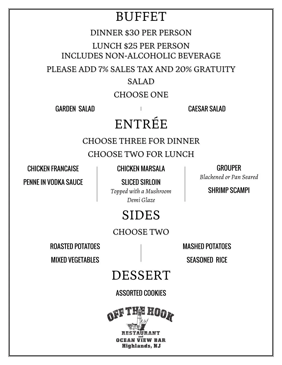 PArty & Event MENU — Off the Hook Restaurant & Bar
