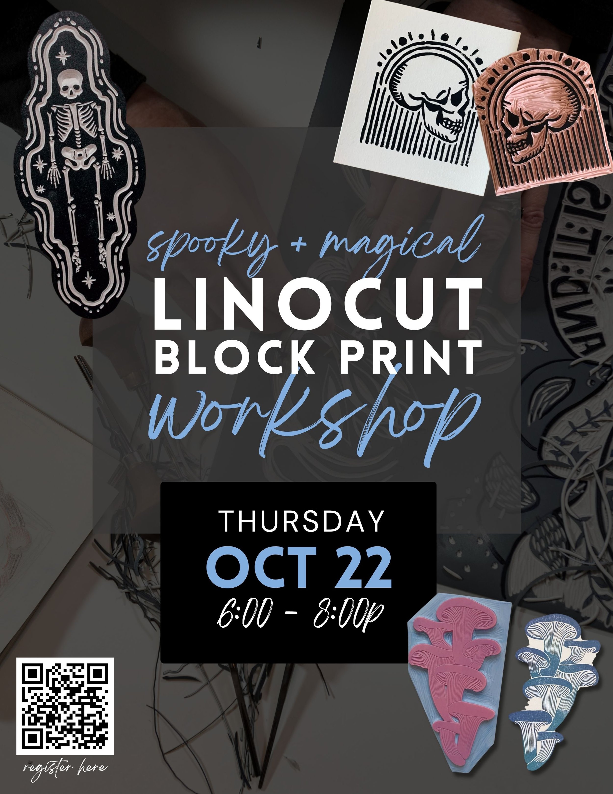 Spooky + Magical Linocut Block Print Workshop - 10/22