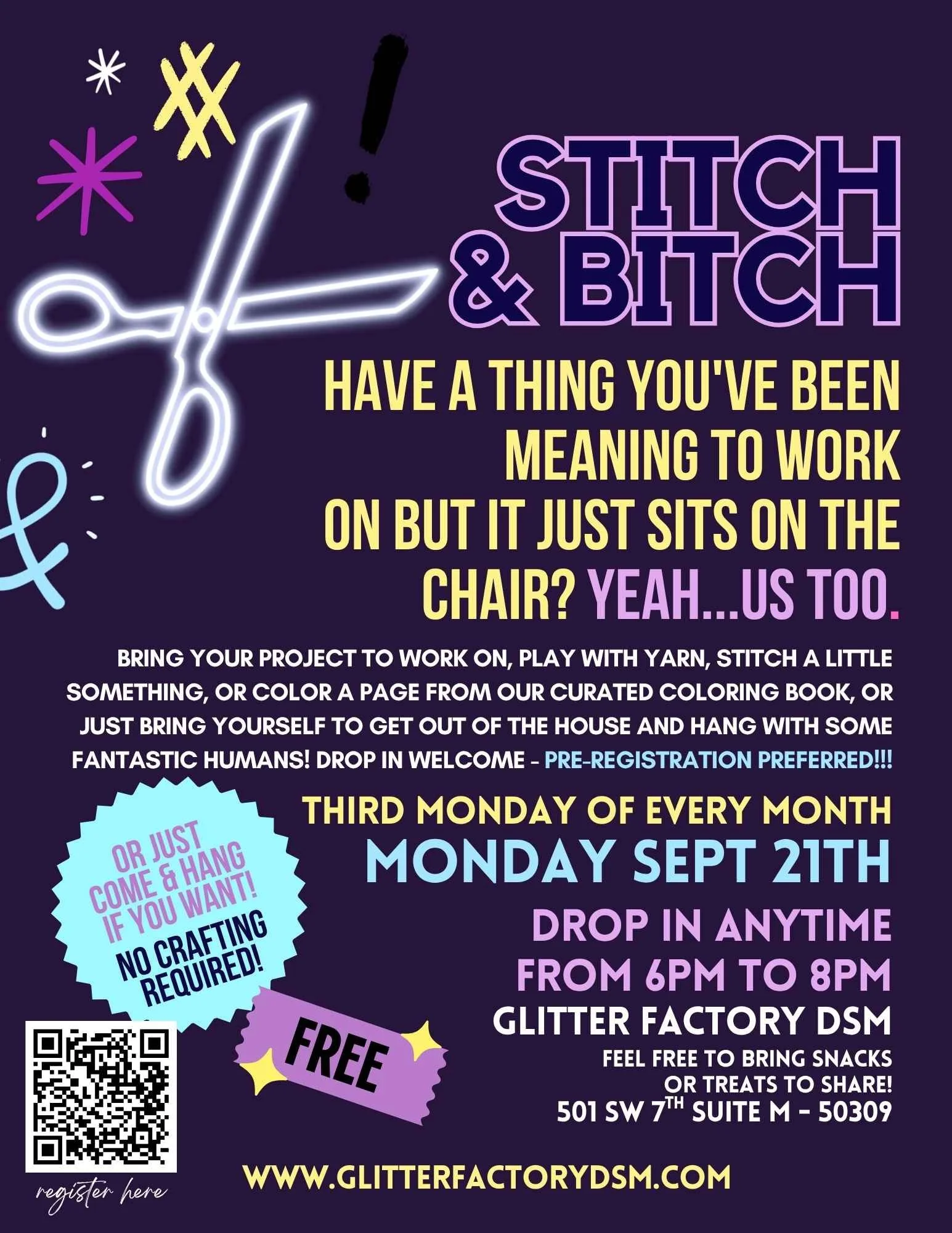 Monthly Stitch + Bitch Craft Club Meetup