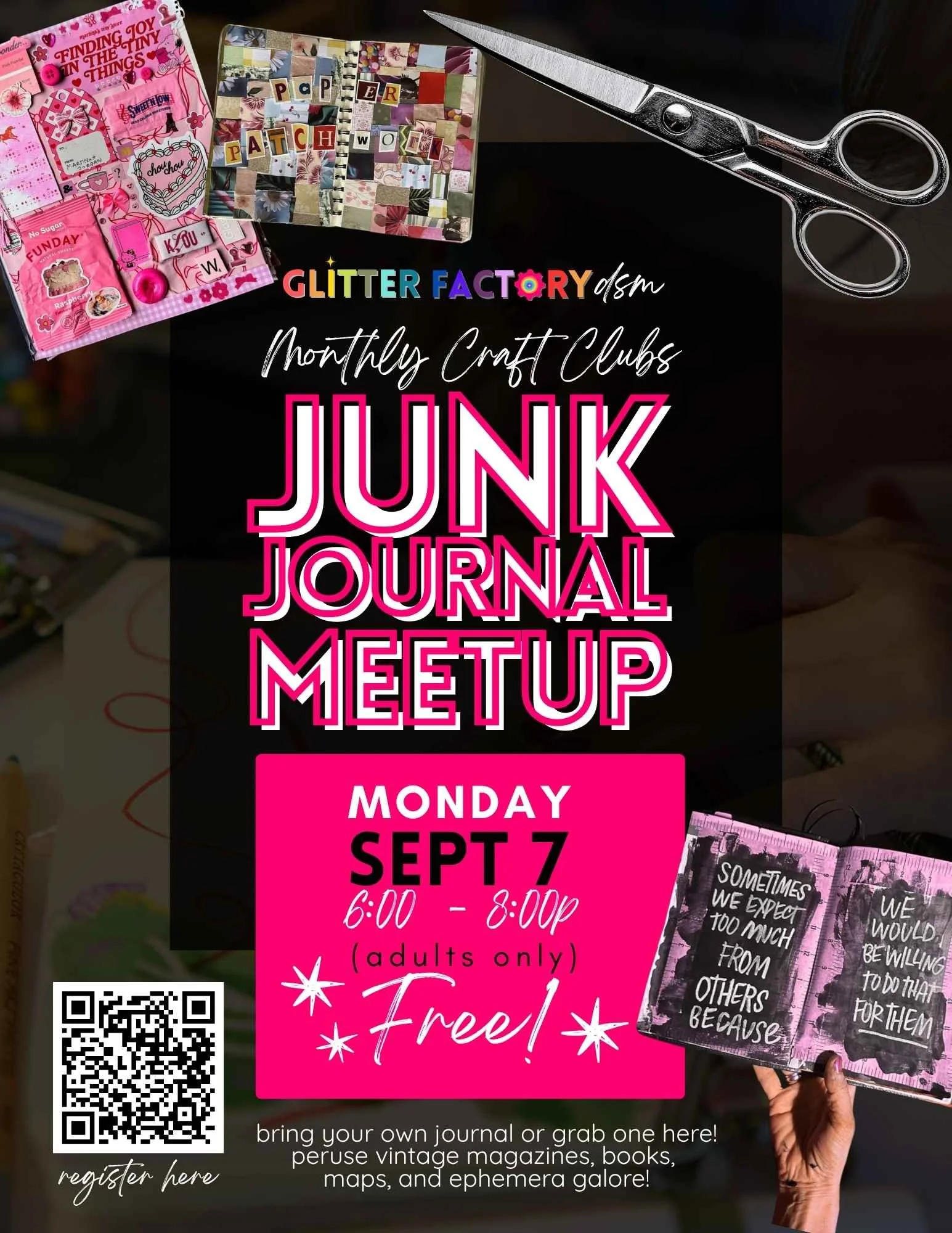 Free Monthly Junk Journal + Collage Club Meetup