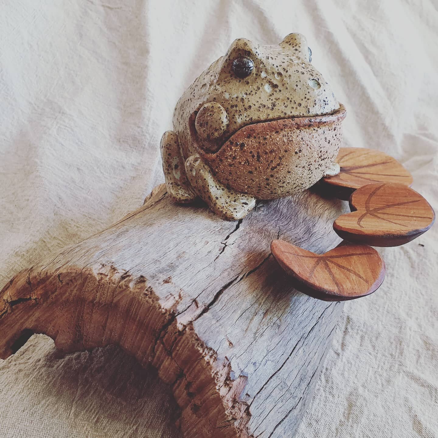 ...And here's my Frog on a Log 😁 Pottery and wood. #madeinclay #rutherglenvic #rutherglenartshow #tasteofrutherglen