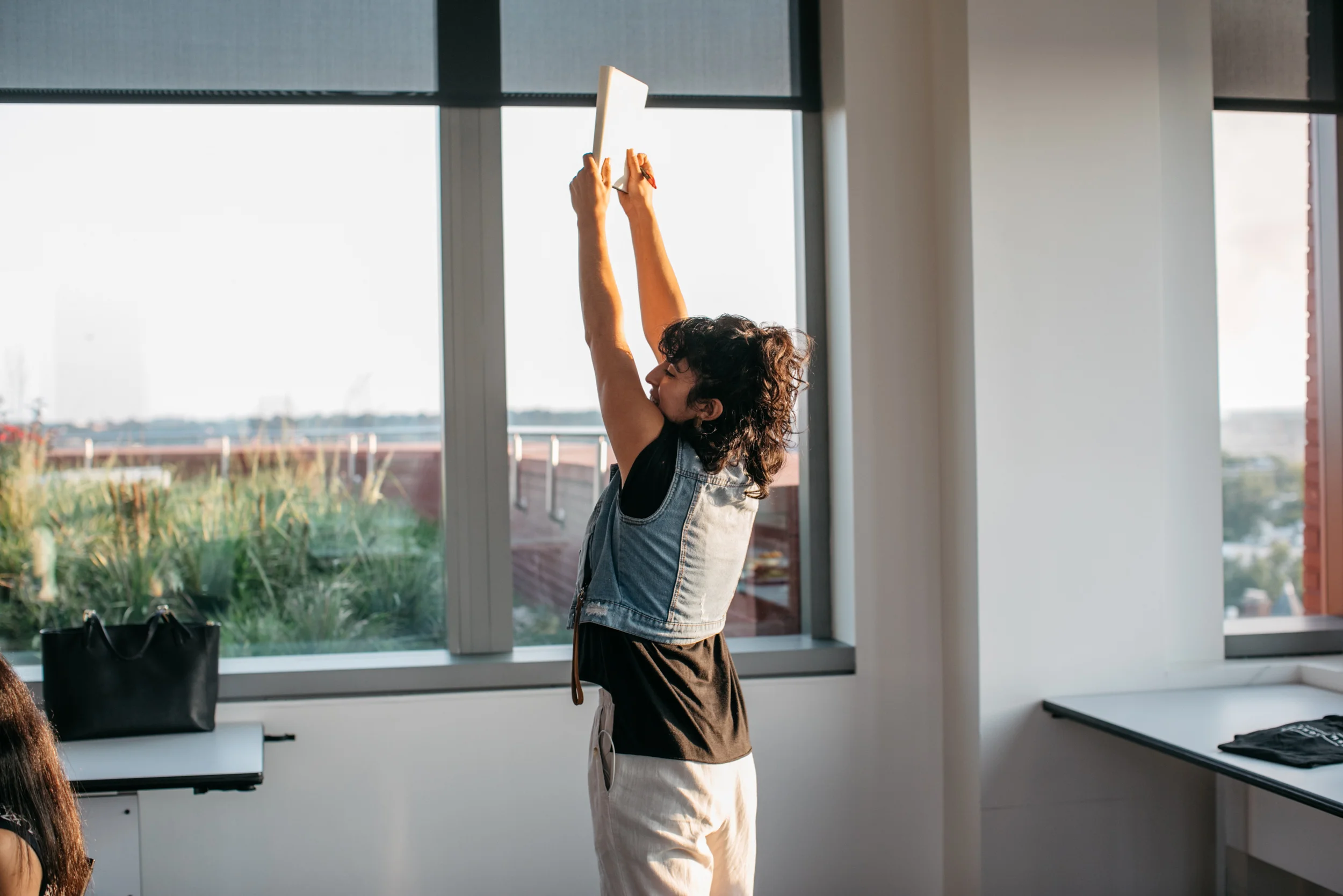 Behold.Her’s founder, Leah Beilhart, tried saving the group’s eyes that were eventually squinting from the sun peaking beneath the blinds. Thanks to The Yard’s head dude, Adrian, for coming to press the one button we didn’t press to bring them down all the way!