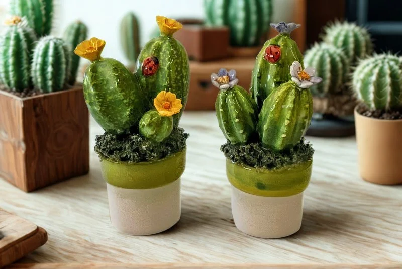 hand-painted ceramic succulents