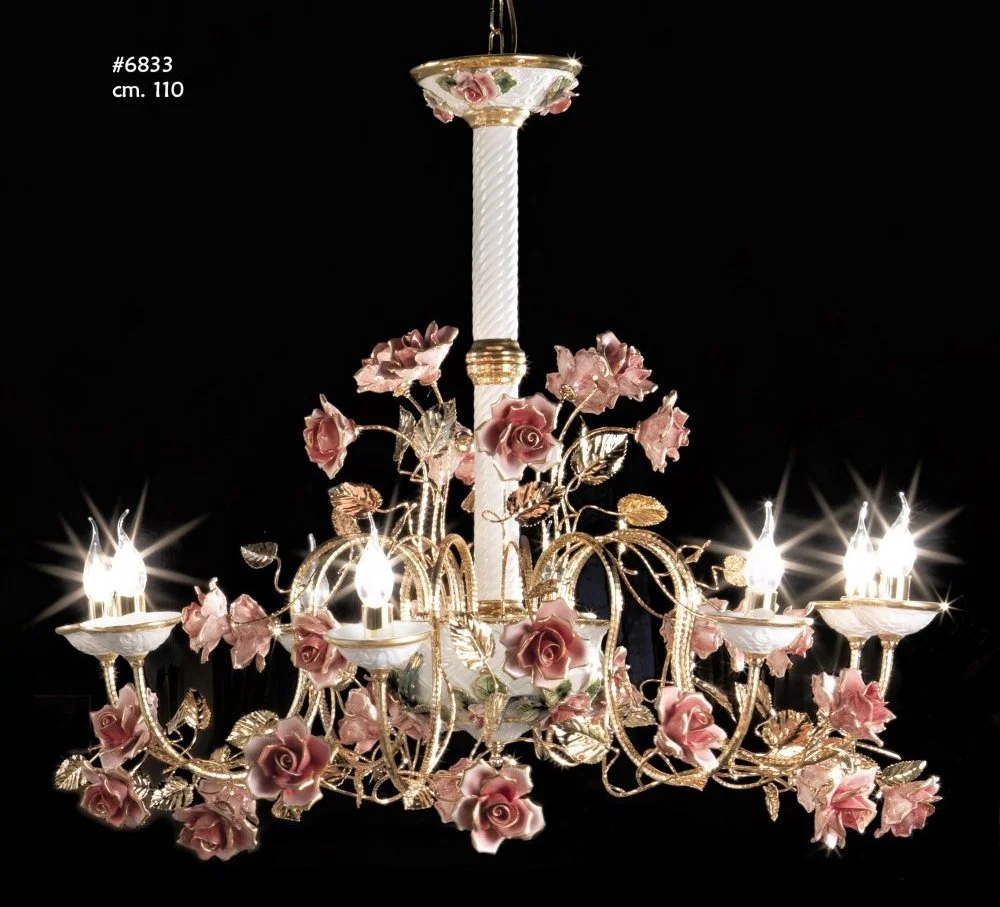 Chandeliers, Vases & Ceramic Decor with Applied Roses — Hand-Decorated ...