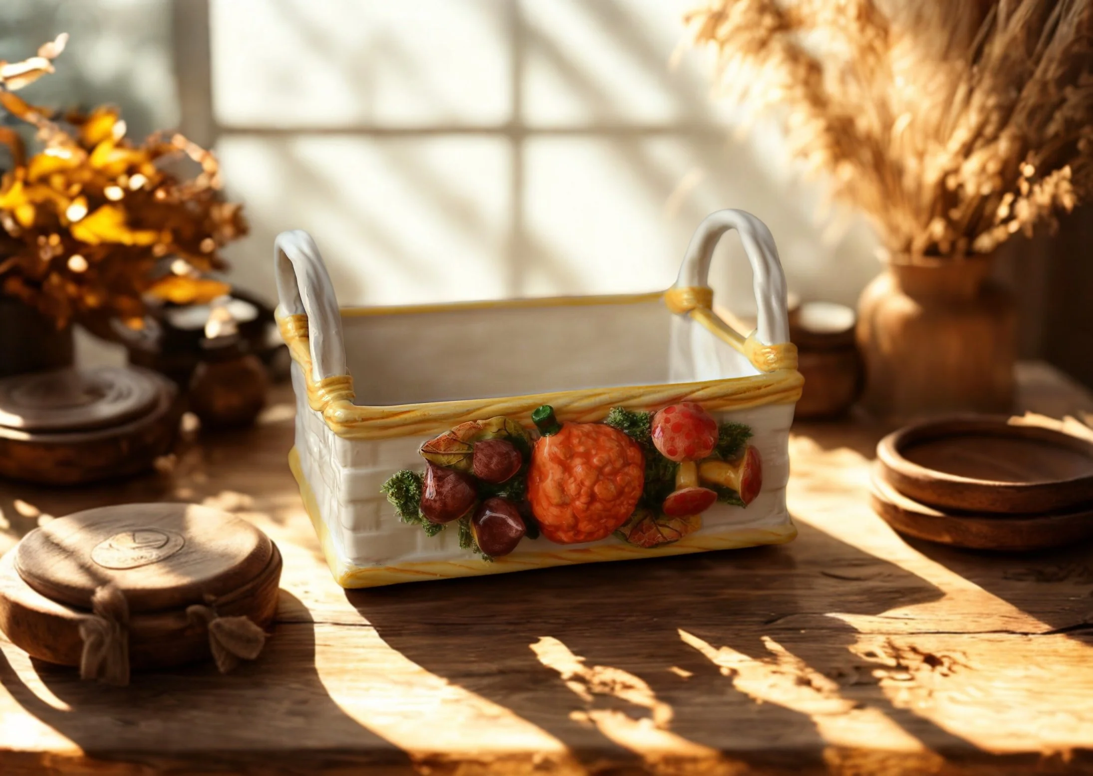 cesto in ceramica tema autunnale