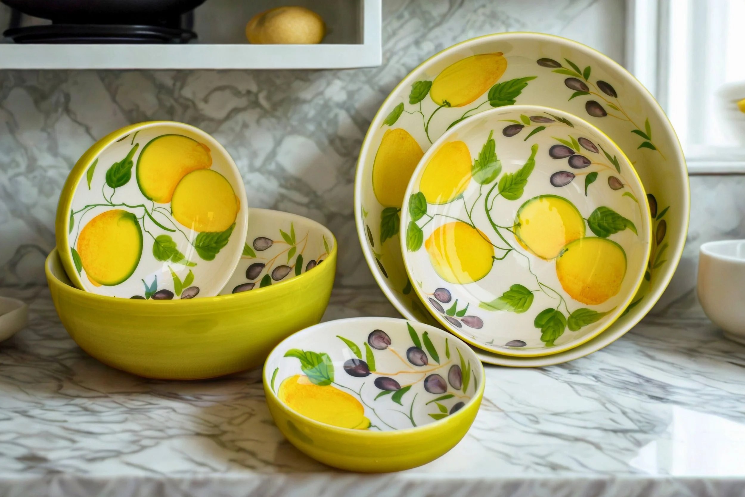 Ceramic soup bowls, hand-decorated deep plates