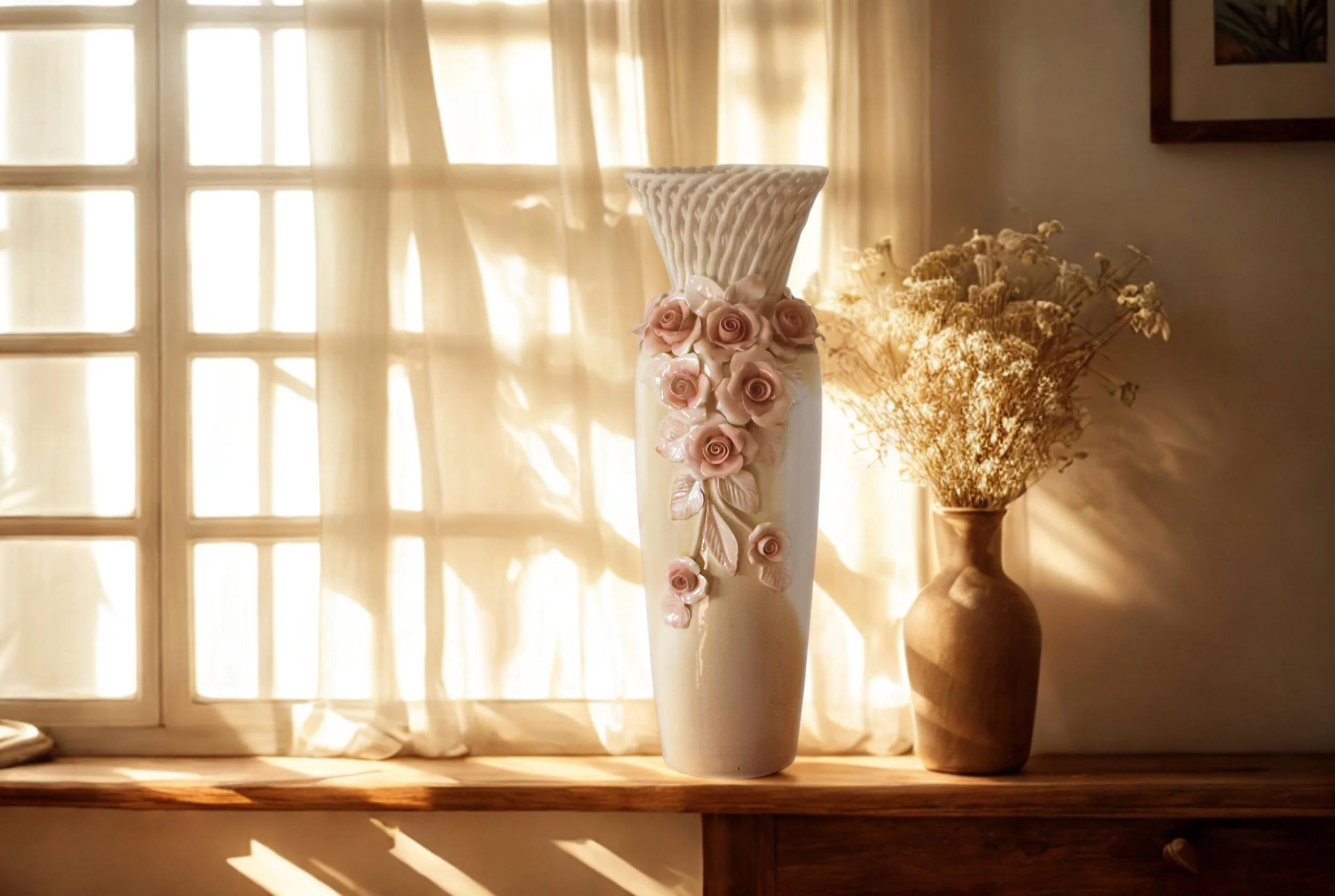 vaso con rose in ceramica