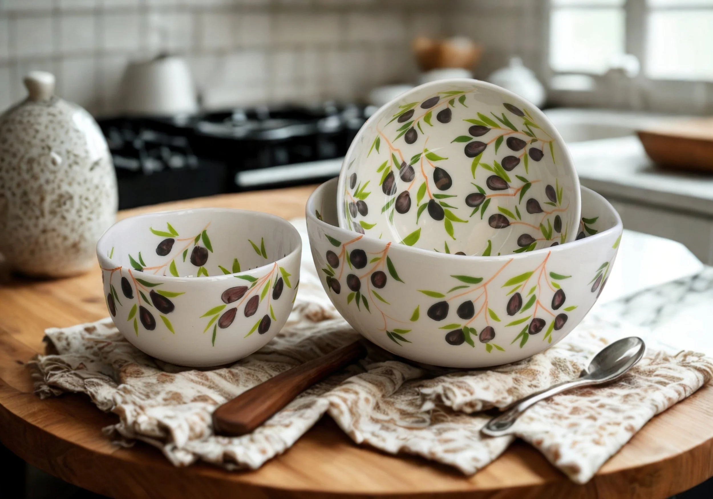Hand-painted ceramic soup bowls