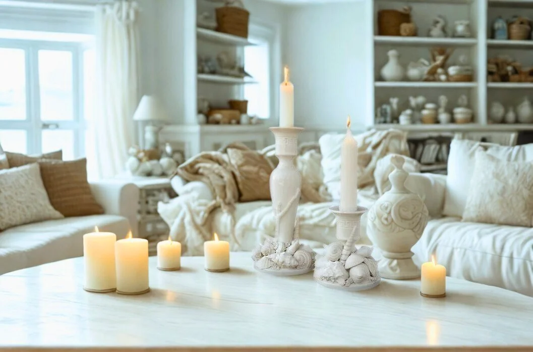 portacandele con conchiglie in ceramica