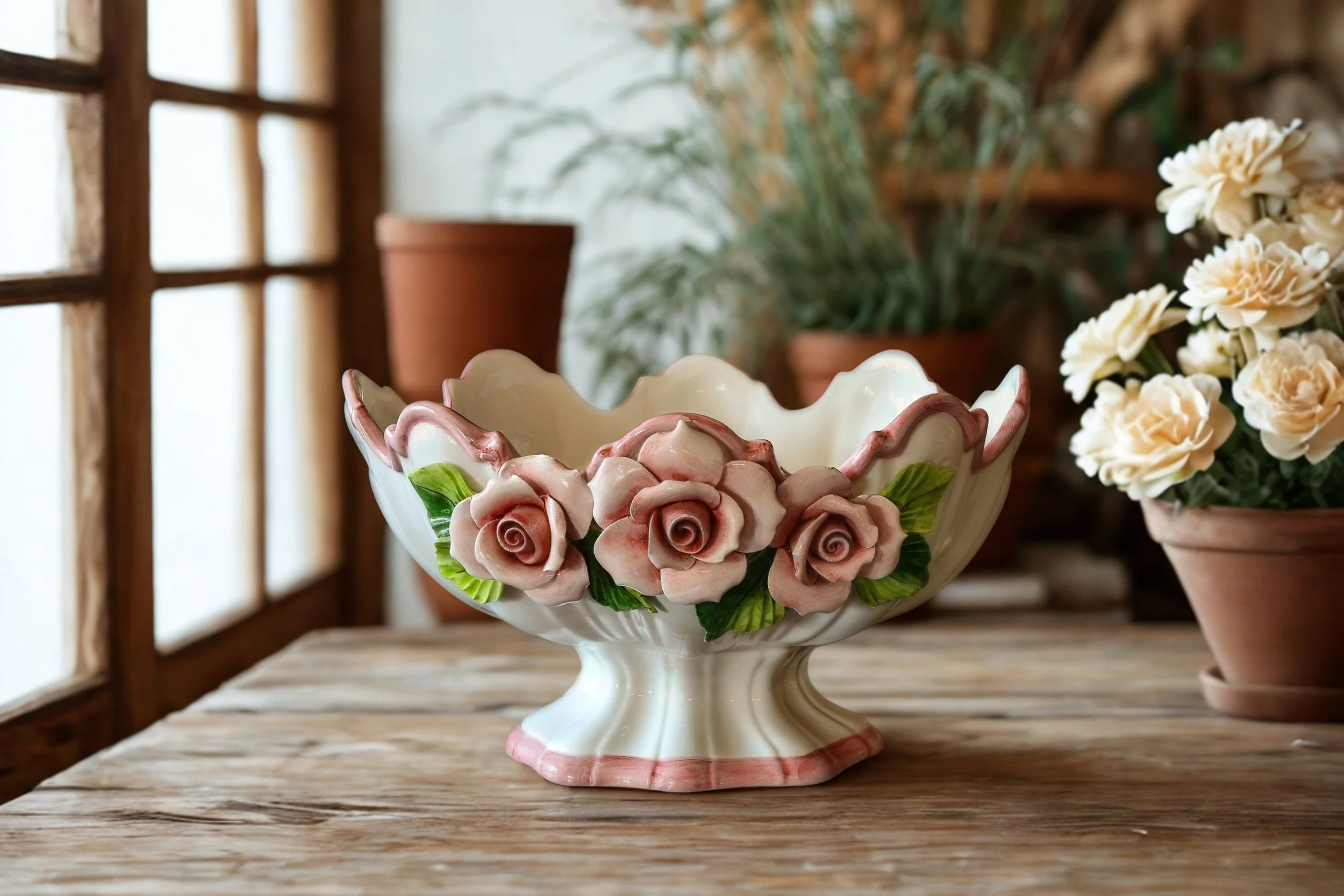 cestone in ceramica con rose