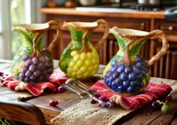 Seramik şarap sürahileri ve şişeleri