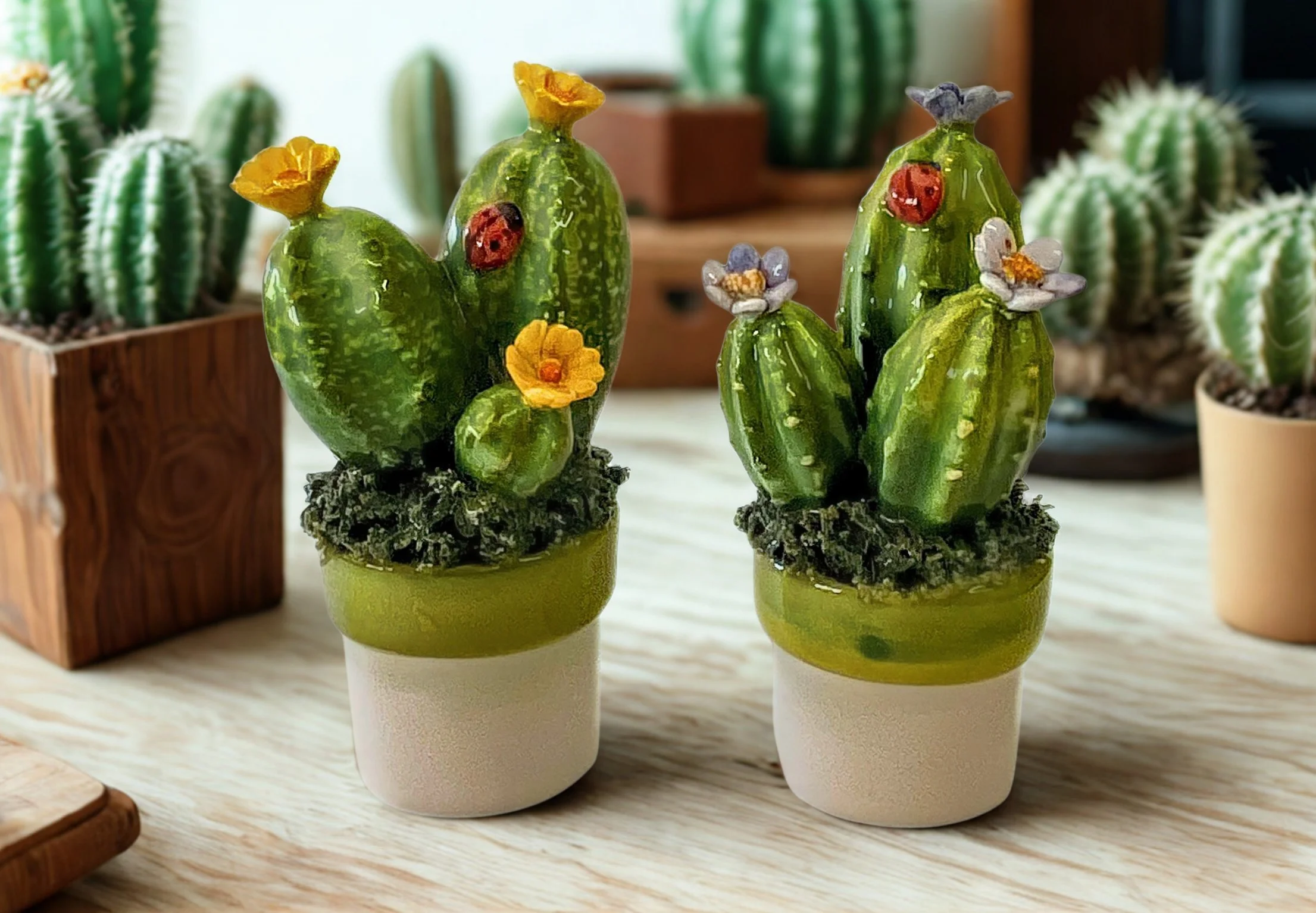 piante grasse in ceramica decorate a mano