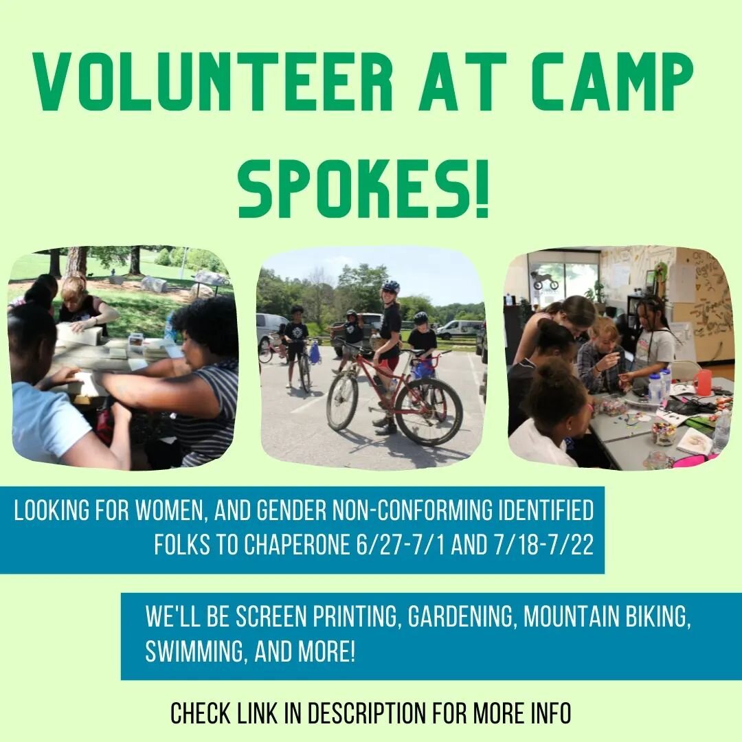 It's almost time for our second year of Camp Spokes and we need YOUR help! Camp spokes is a week long, bike adventure day camp for young girls and gender nonconforming youth. We'll be doing bike crafts, city rides, gardening, screen printing, and muc