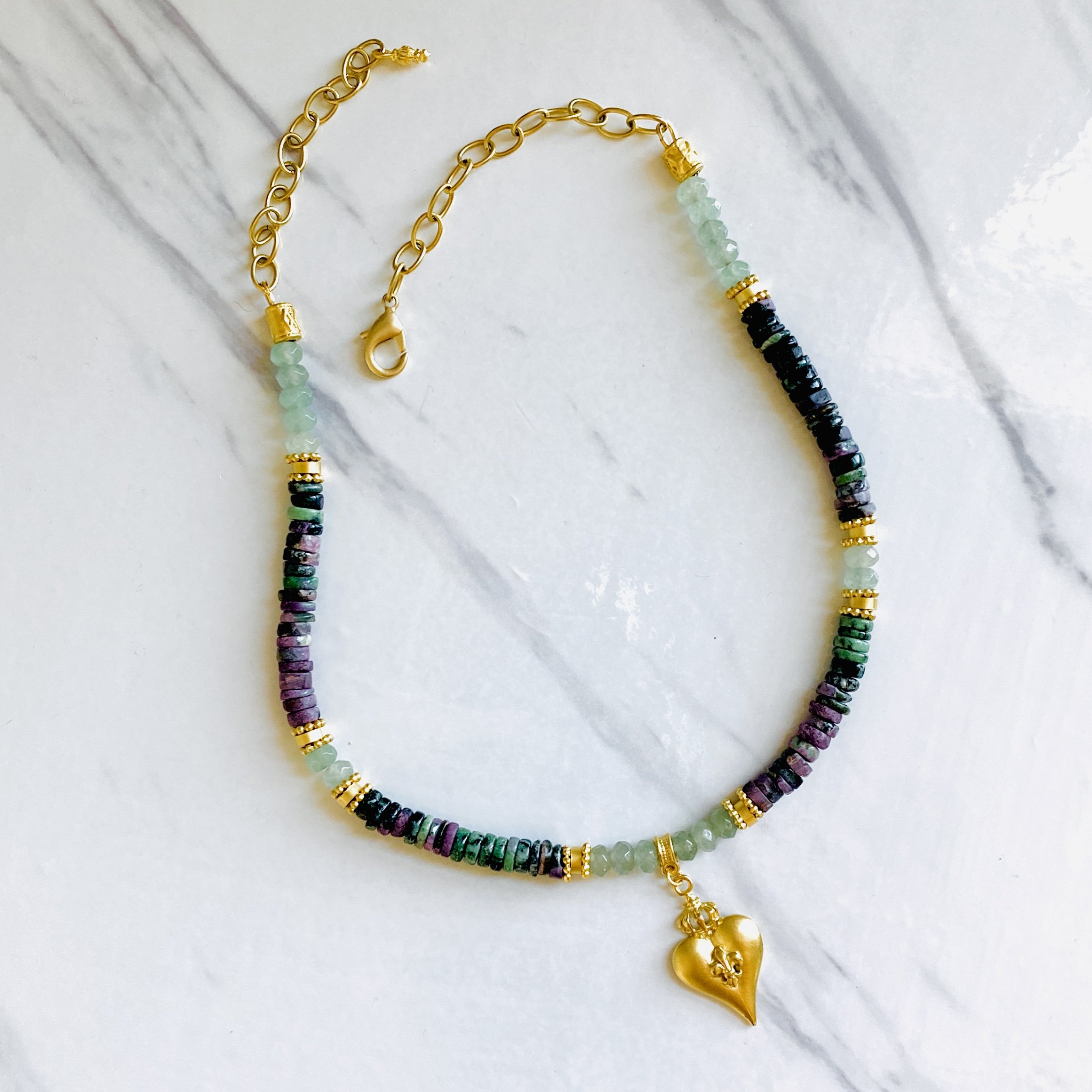 Etienne Raw Ruby and Chrysoprase Beaded Necklace — fickle fox co