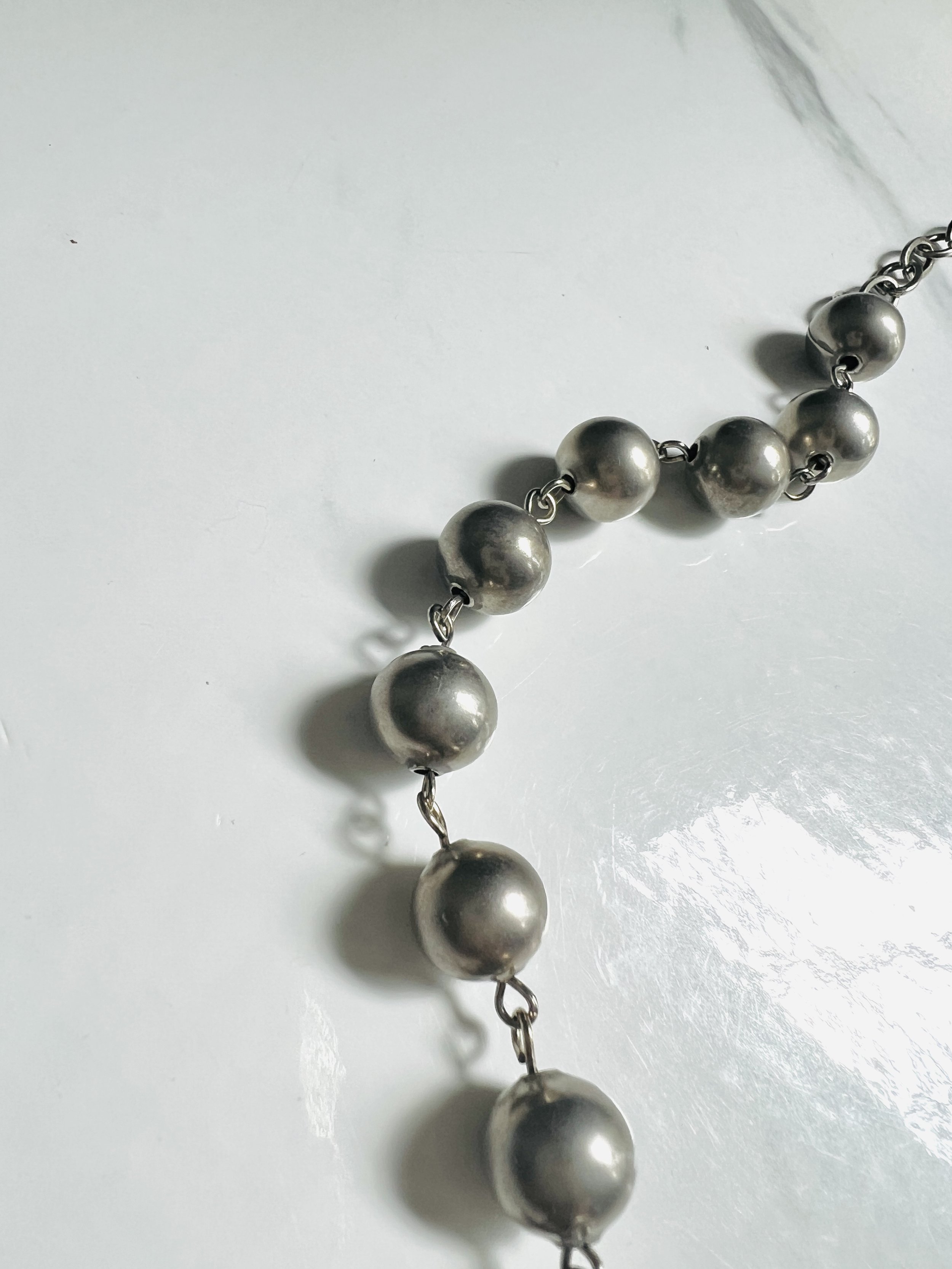 Large Antique Silver Beaded Ball Chain Necklace — fickle fox co