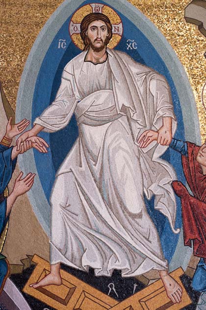 The resurrected Christ, showing simplified and emboldened modelling suitable for mosaic