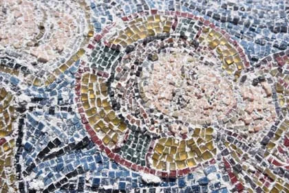 The back of a mosaic before cleaning off the lime putty