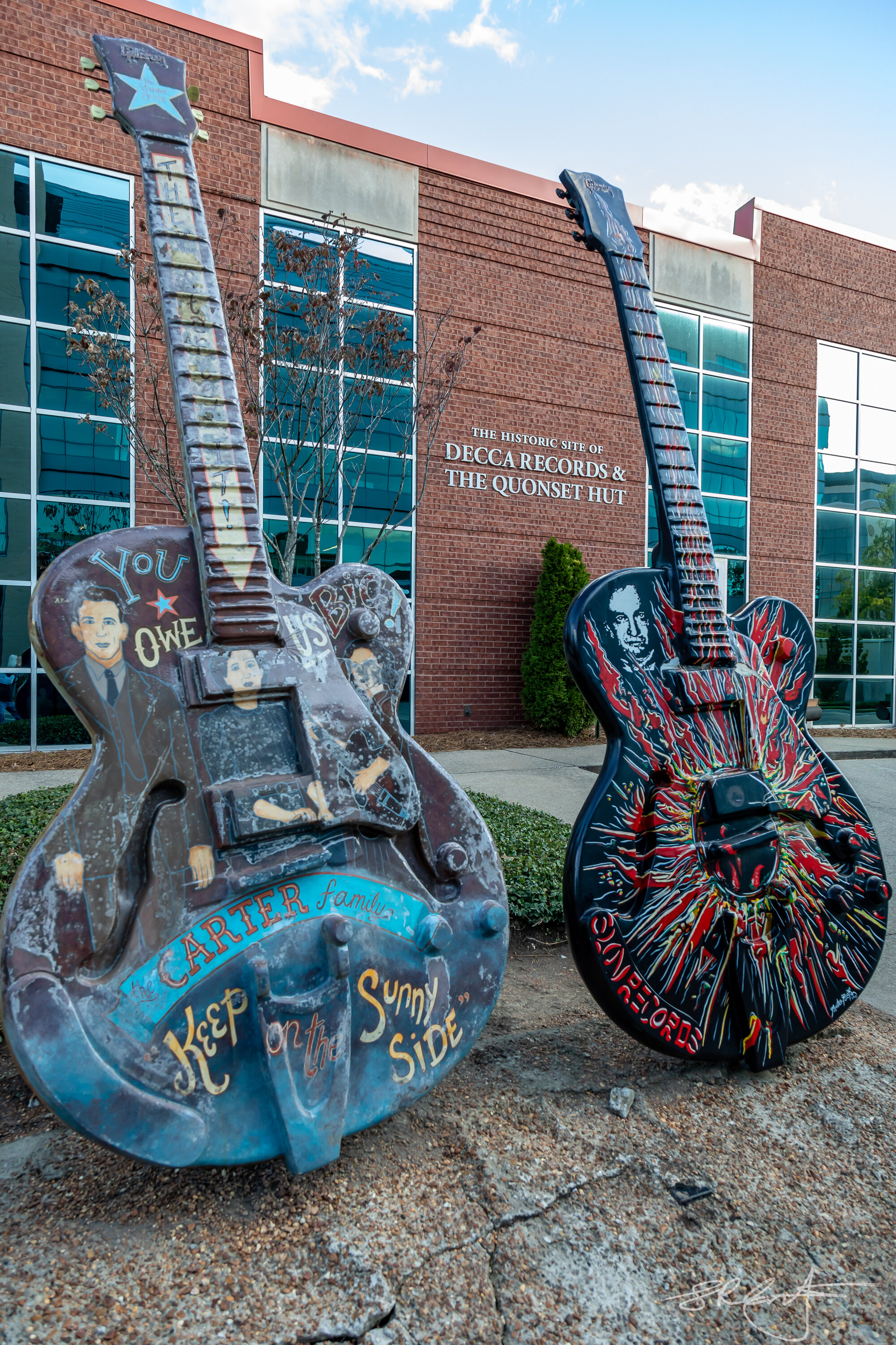 Carter and Cash Guitars in front of the RCA Studio.