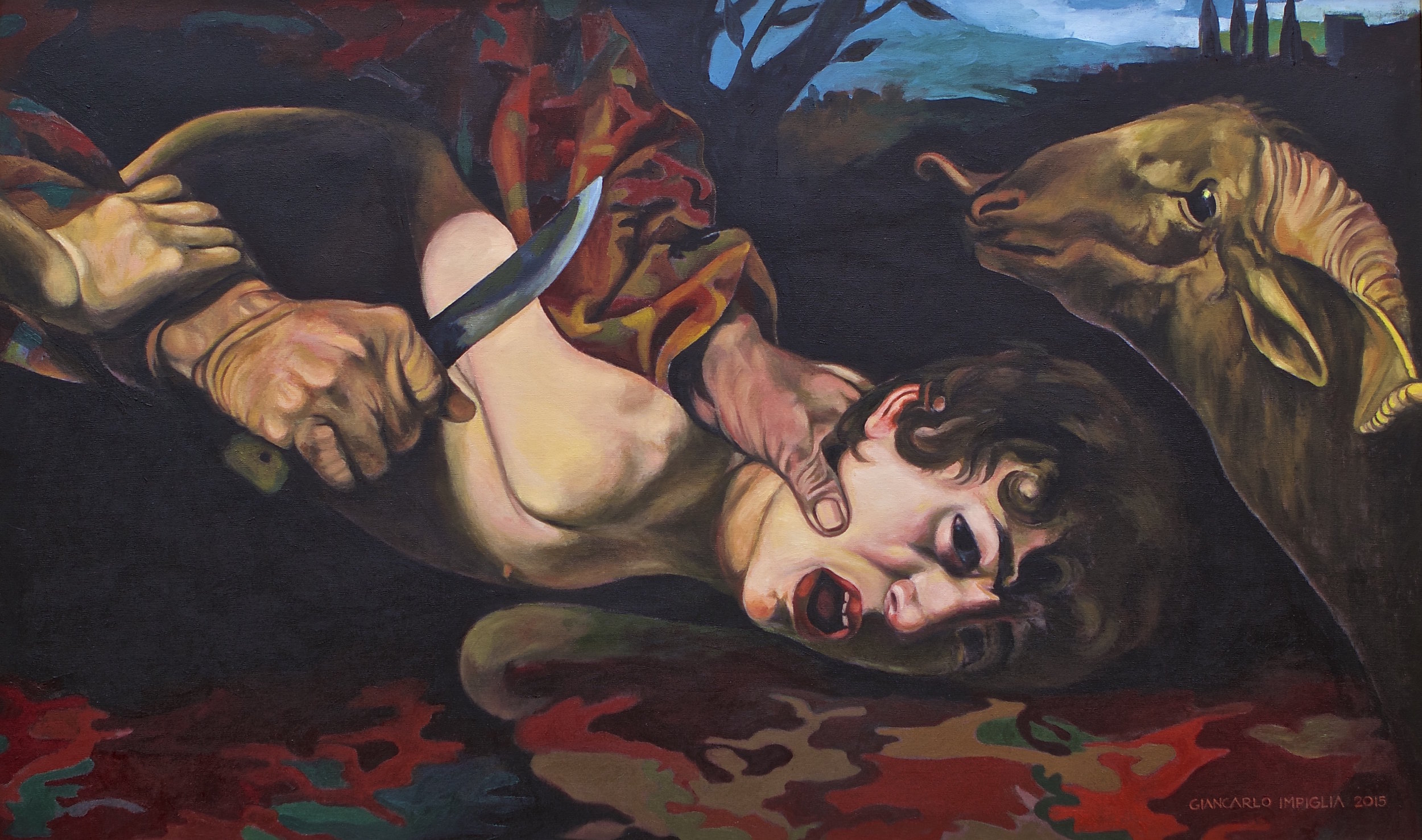   The Sacrifice , 2015, Oil on camouflage canvas, 50 x 30" 
