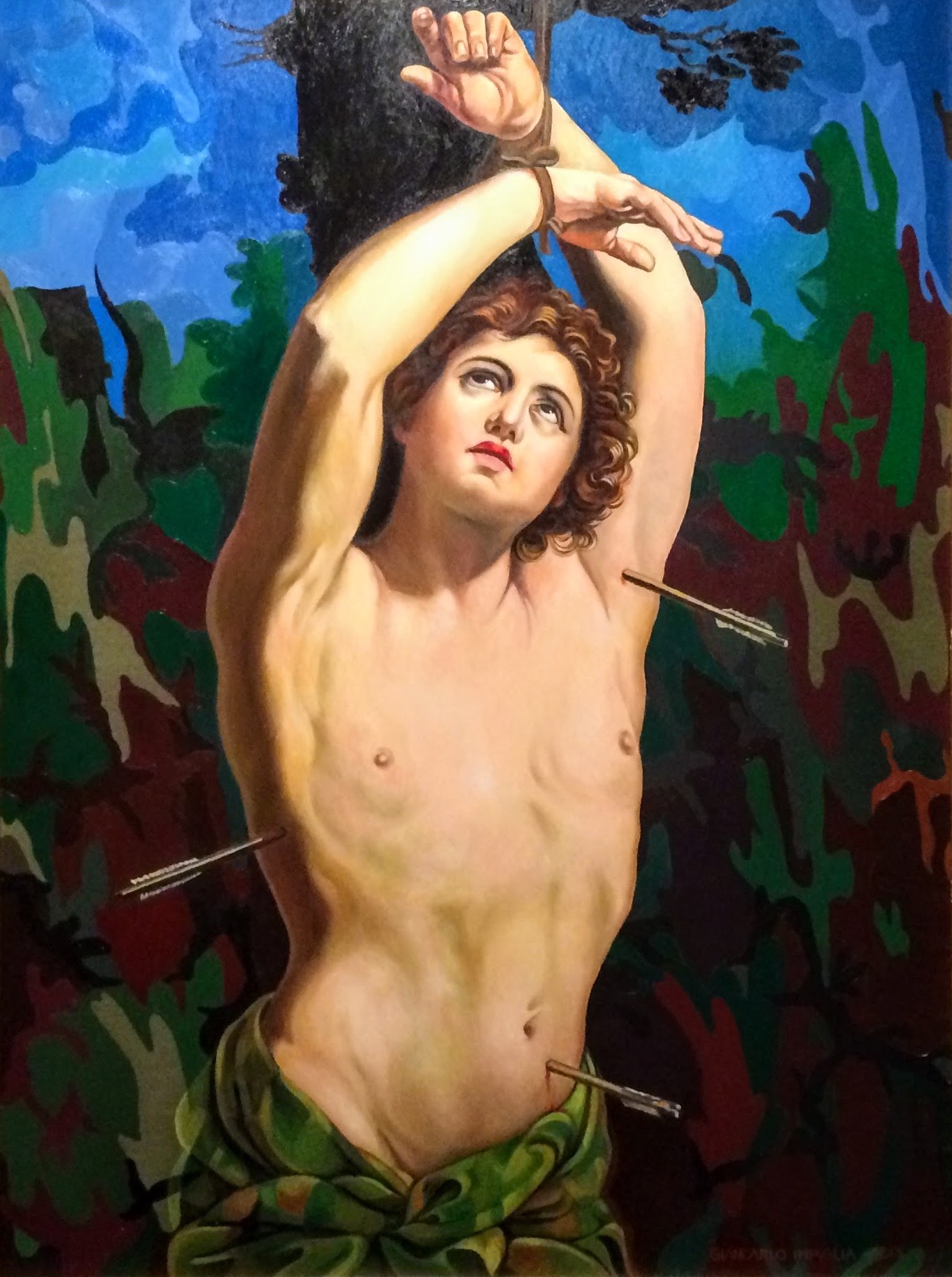   Martyrdom ,&nbsp;2015, Oil on camouflage, canvas, 31 x 41" 