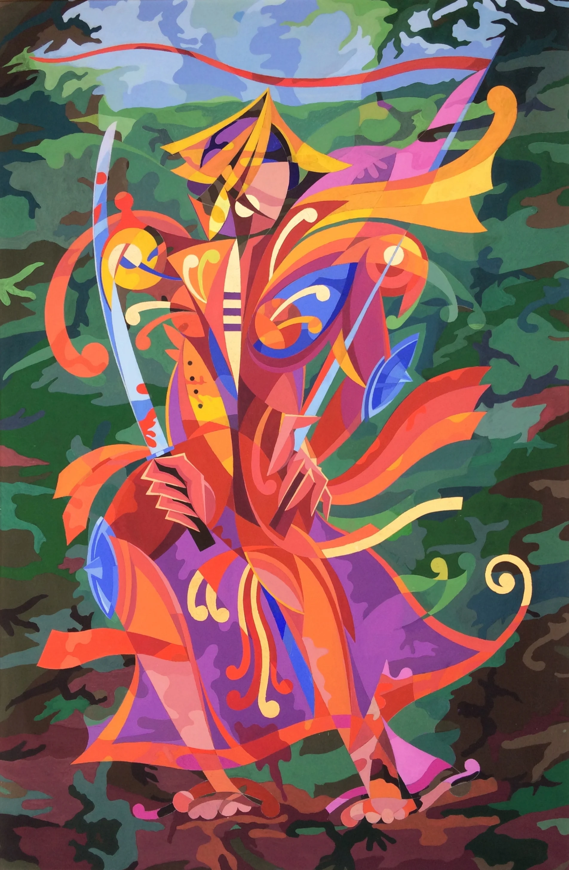 Hidden Soldier , 2013m Acrylic on camouflage, canvas 47 x 70"