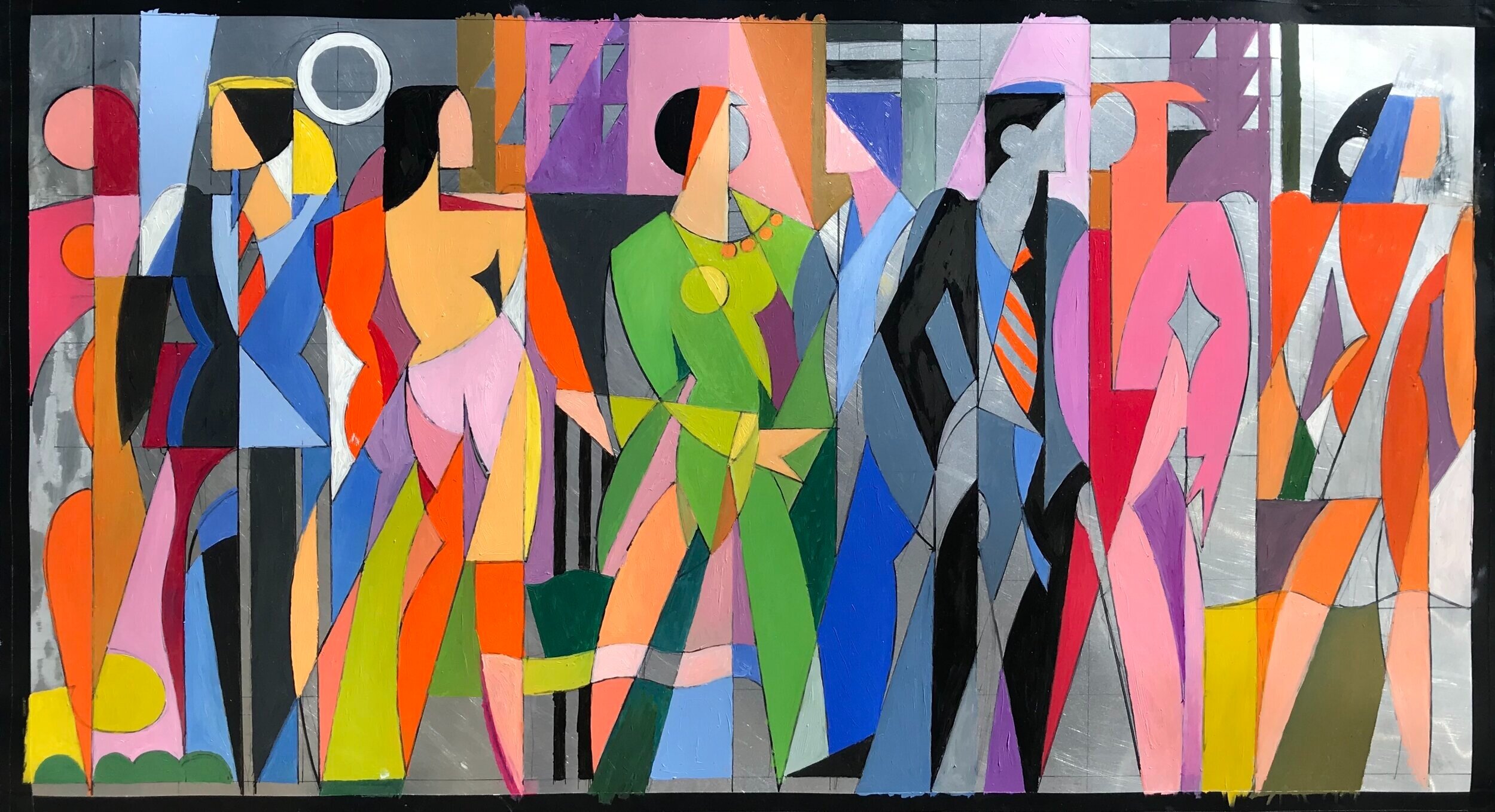 Moving Forward, 2020, Oil on aluminum, 20 x 36”