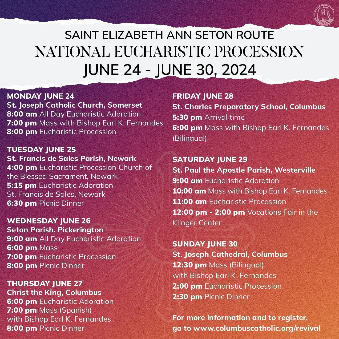 The National Eucharistic Pilgrimage begins May 17. Four routes will travel across the country with the Eucharist leading to Indianapolis for the National Eucharistic Congress July 17. Each route will have a priests, religious, seminarians, young adul