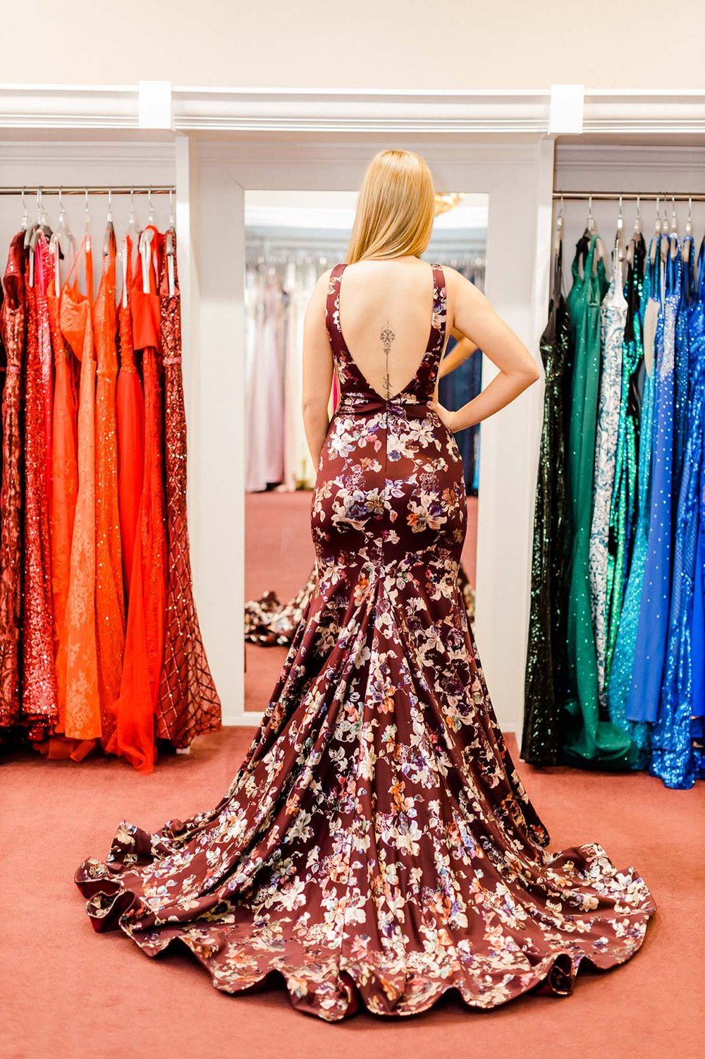 strapless open back dress White Prom Dresses,Embroidered Prom Dress,Long Prom Dress,Prom Dress with Slit,PD00298, US2 / Burgundy