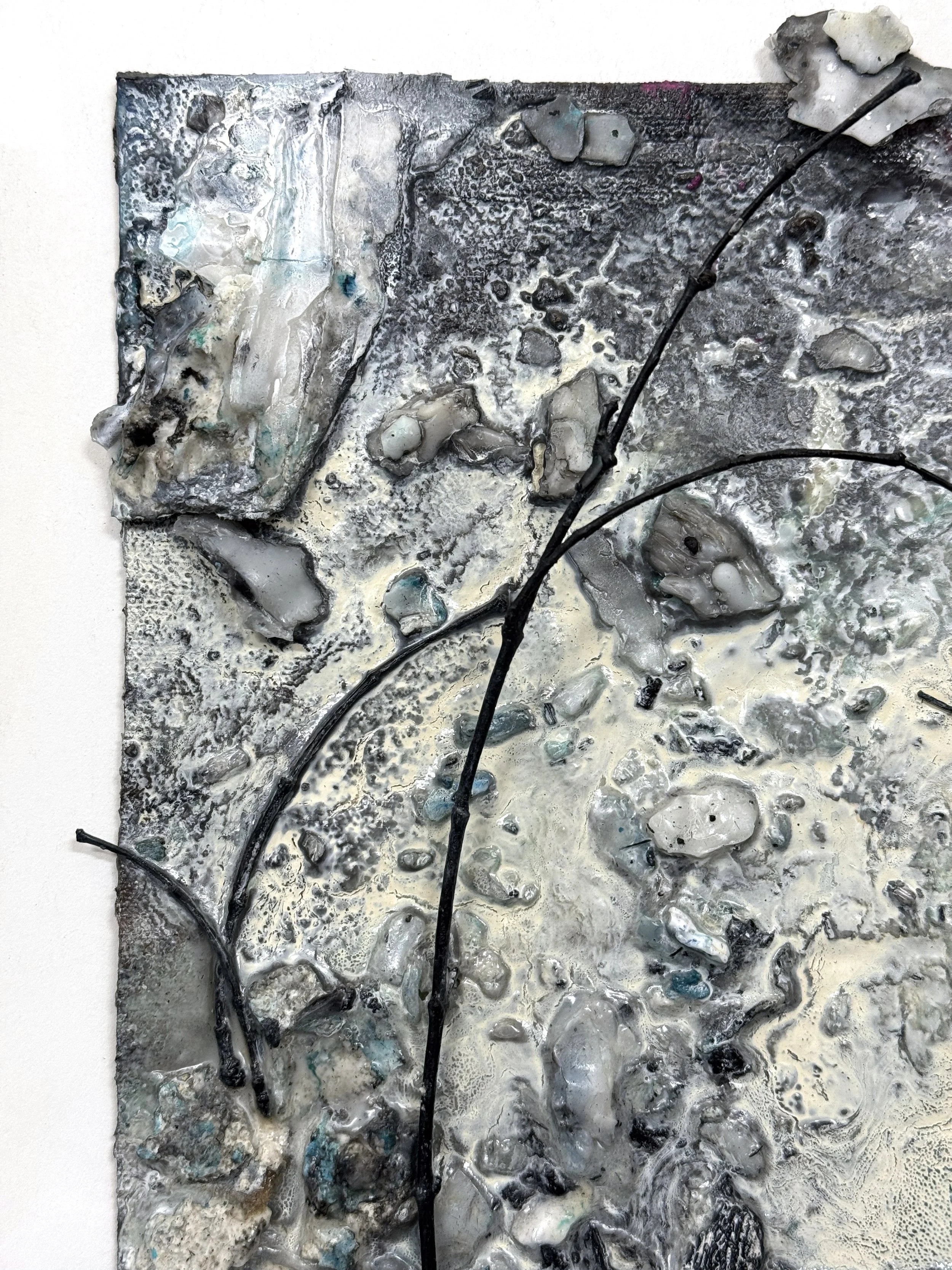 KatherineFilice_BurnScar_No3_Inkpaperwaxdrippingspaperstuccobranchesandcharcoalonburiedcanvas_11x11_2025_detail2.jpg