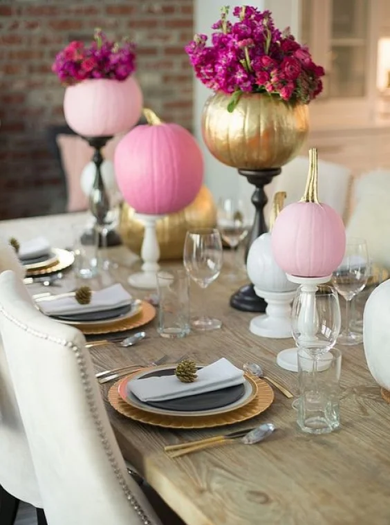 Pink and Gold Halloween Table Setting