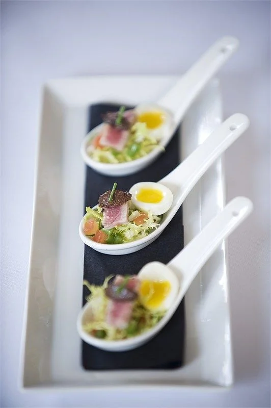 Tuna, salad and quails egg