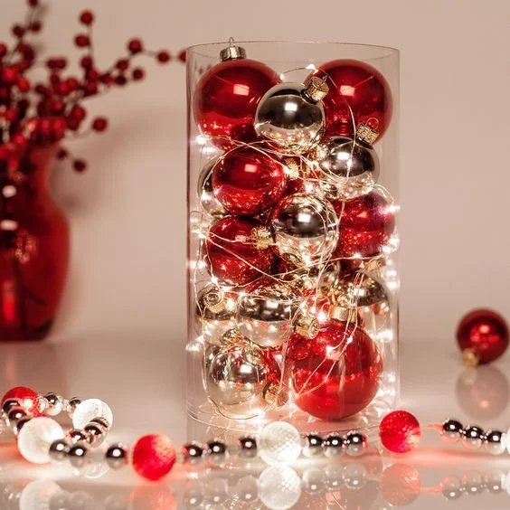 Christmas Baubles & Fairy Lights Table Decoration