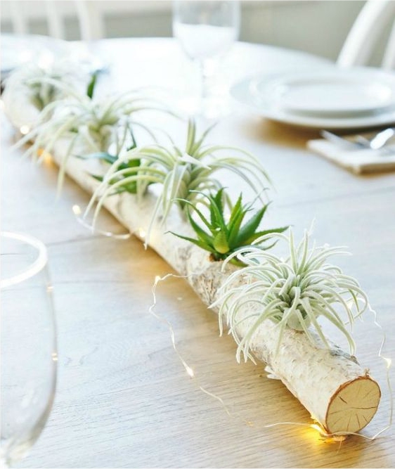 Birch Log & Fairy Lights Table Centrepiece