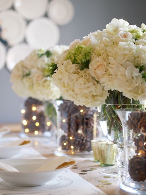 Rustic Pine Cones & Fairy Lights Table Centrepieces