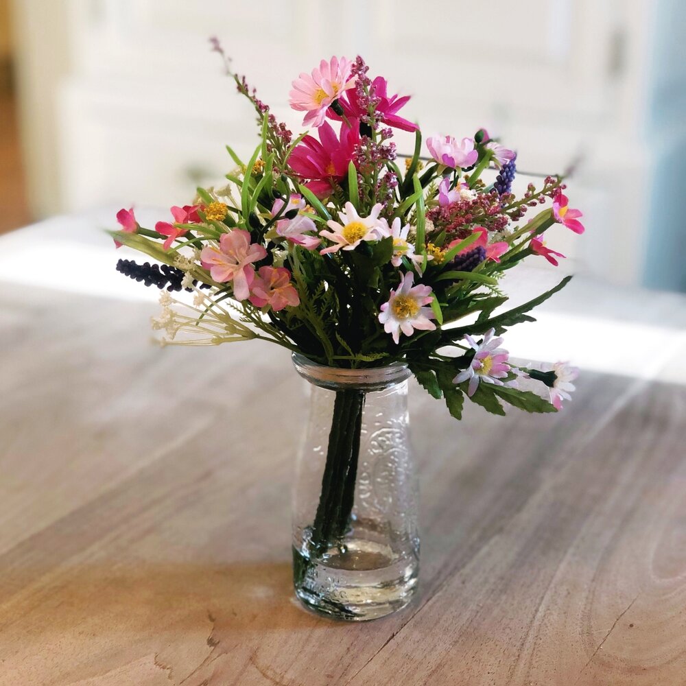 Artificial Flowers in a Vase Arrangement: Wildflowers and Pink Daisies